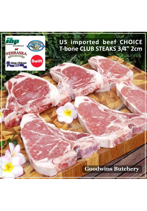 Beef T BONE PORTERHOUSE US USDA CHOICE frozen America SWIFT TBONE CLUB STEAK (less tenderloin) 3/4" 2cm (price/pc 450gr)